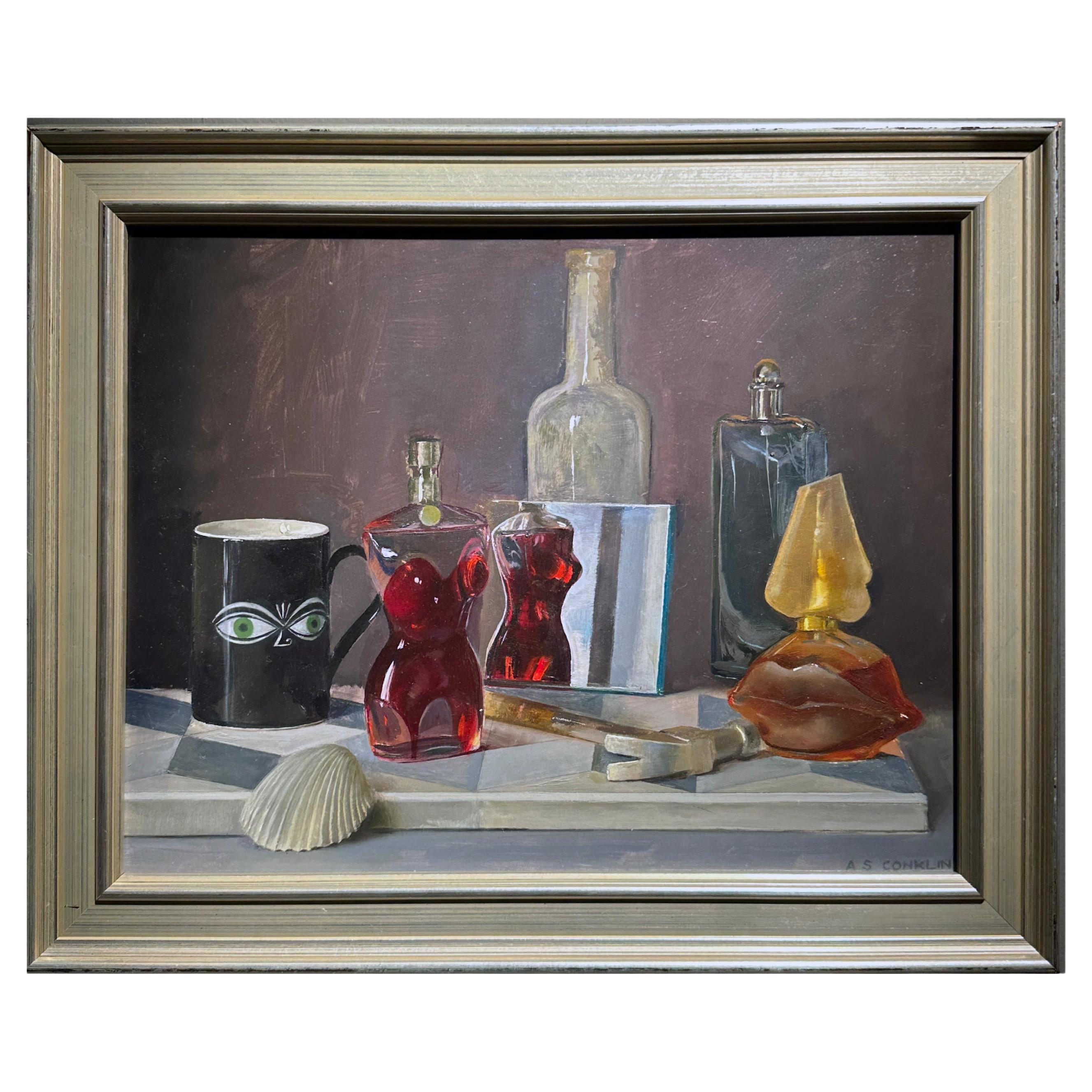 Five Senses Still Life, Collection of Original Oil Painting on Panel For Sale