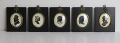 Set of FIVE Silhouette Miniatures All Hand Painted by Dorothy Turton RMS, 20thC