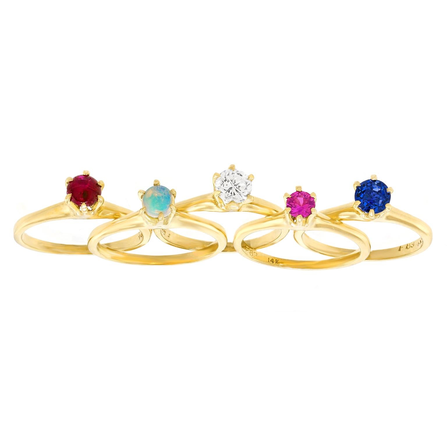 Five Sixties Stacking Rings Diamond Sapphire Ruby… - image 3