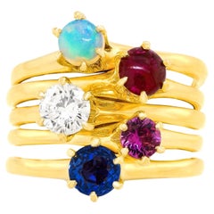Five Sixties Stacking Rings Diamond Sapphire Ruby Opal Pink Sapphire