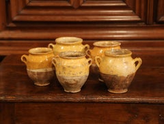 Five Small 19th Century French Yellow Glazed "Confit Pots" from the Perigord