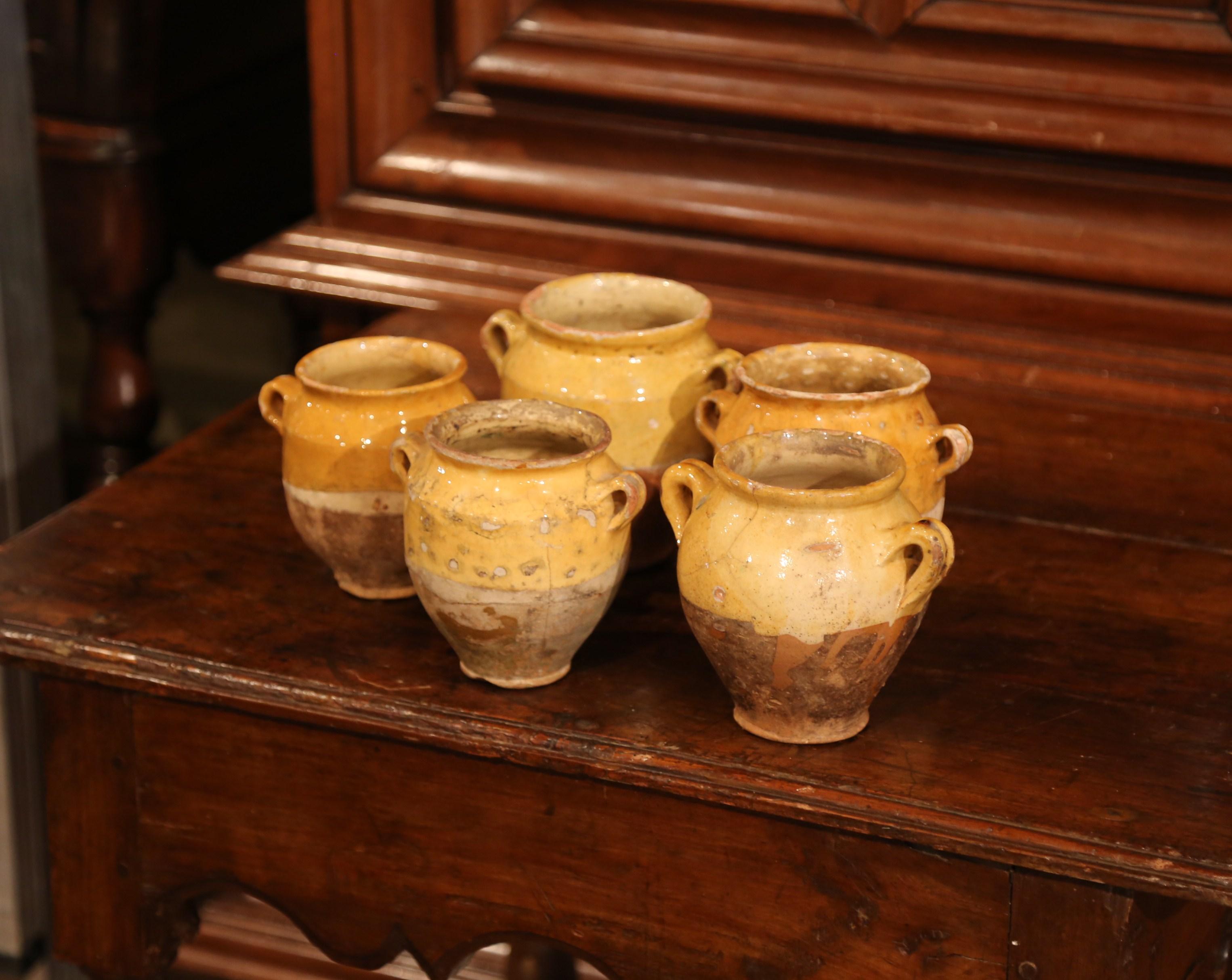 Five Small 19th Century French Yellow Glazed 
