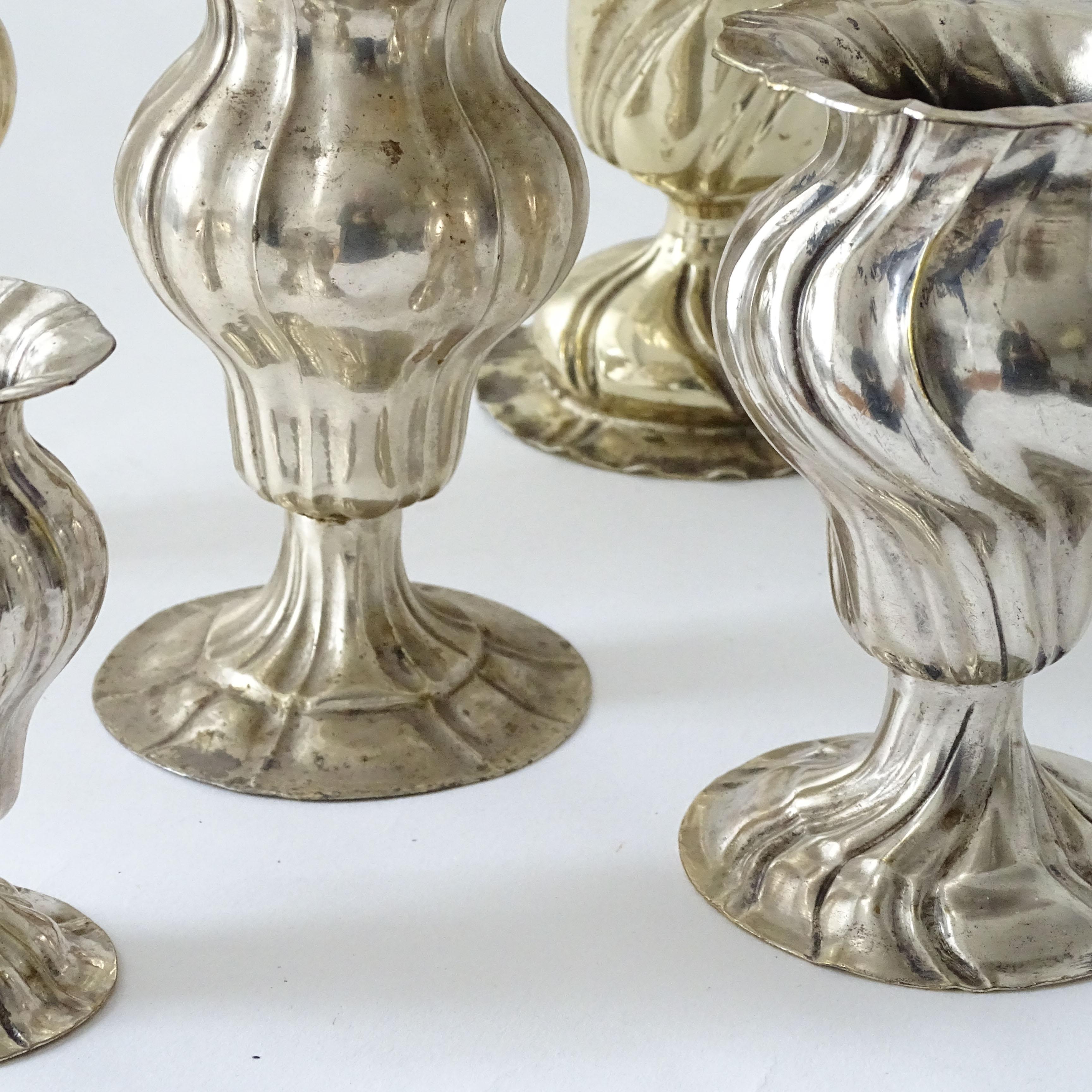Five Small Antique Silverplate Swirling Soliflor Vases, Italy 1920s In Good Condition For Sale In Milan, IT