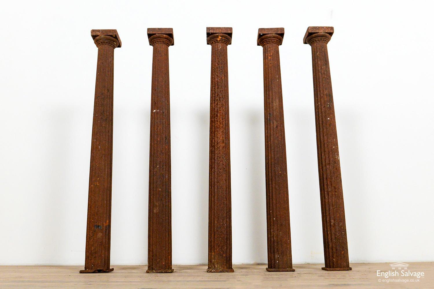 European Five Small Cast Iron Fluted Columns, 20th Century For Sale
