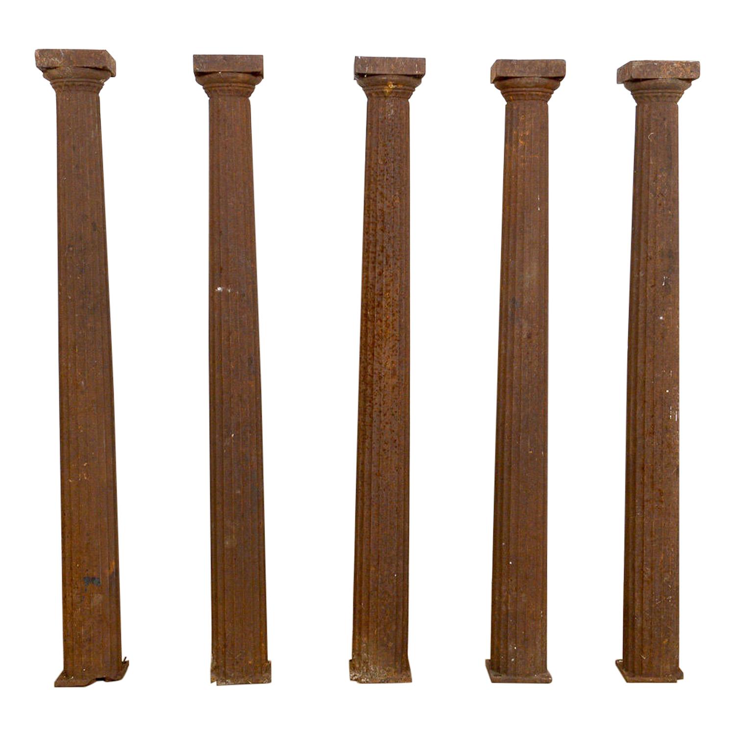 Five Small Cast Iron Fluted Columns, 20th Century For Sale