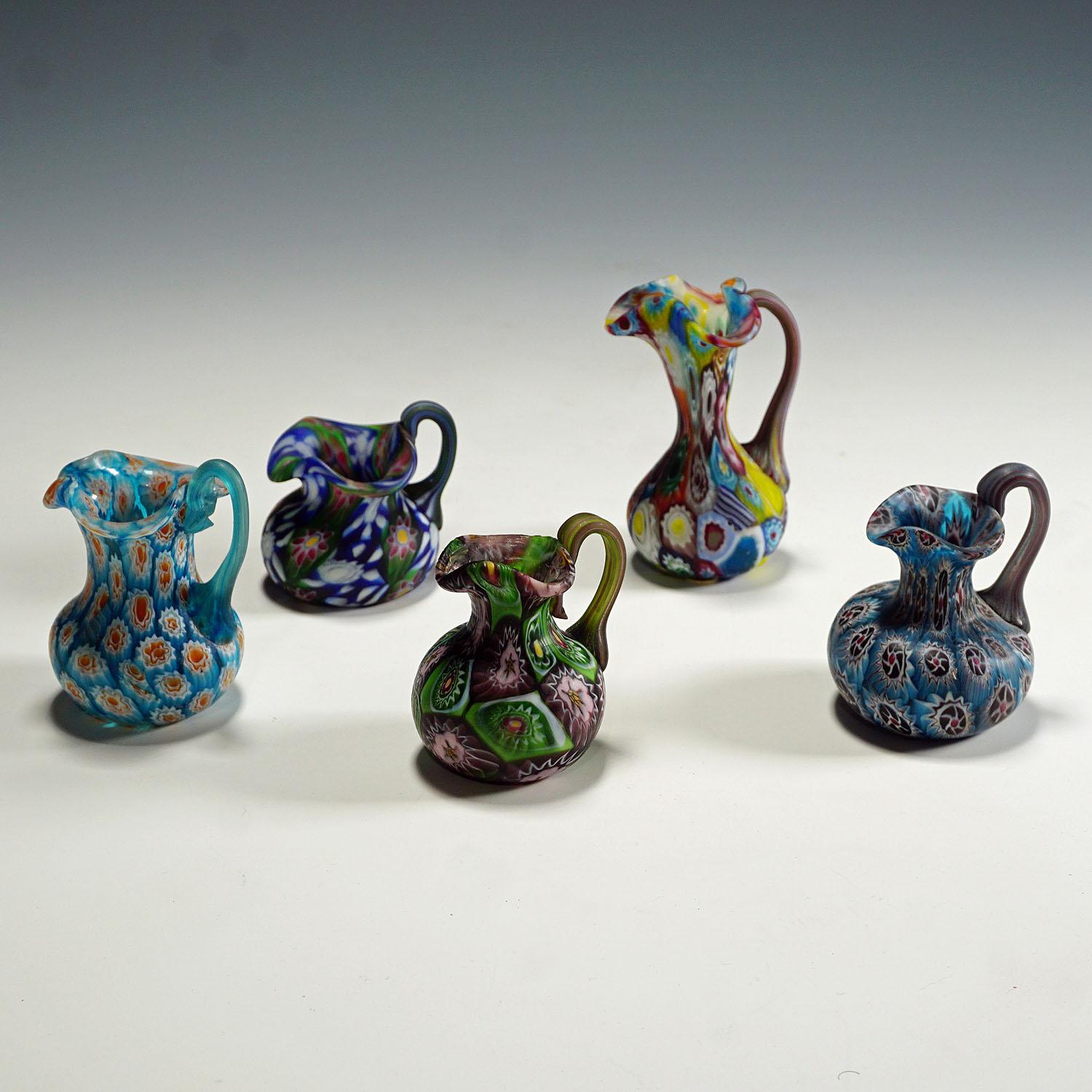 Mid-Century Modern Five Small Fratelli Toso Millefiori Jars, Murano circa 1910