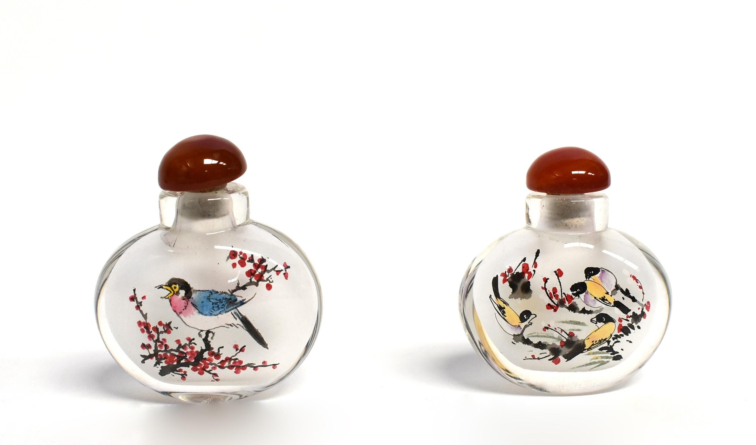 Snuff Bottles Reverse Painted Set 5 Birds For Sale 2