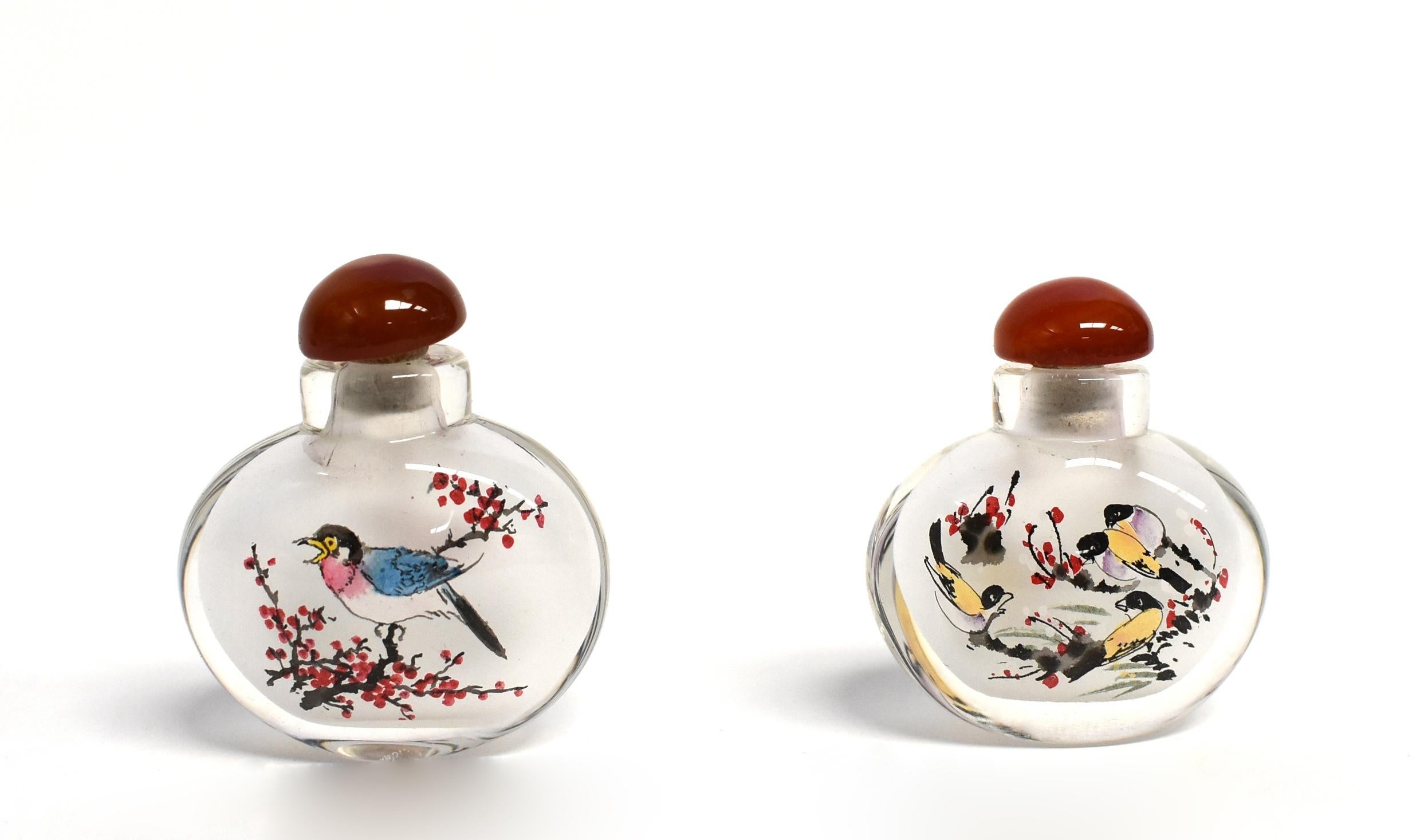 Snuff Bottles Reverse Painted Set 5 Birds  For Sale 2