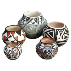 Five Southwestern Native American Acoma Pottery Artist Signed Vases 20thC
