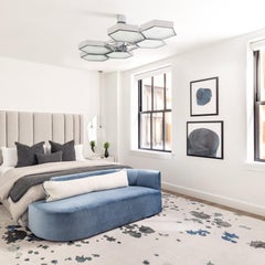 "Five Spot" Abstract Contemporary Rug in Himalayan Wool and Silk in Blue