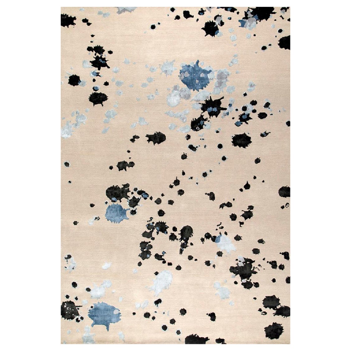 "Five Spot" Abstract Contemporary Rug in Himalayan Wool and Silk in Blue For Sale