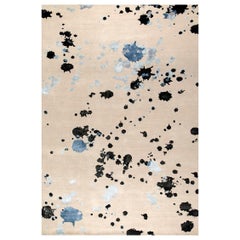 "Five Spot" Abstract Contemporary Rug in Himalayan Wool and Silk in Blue