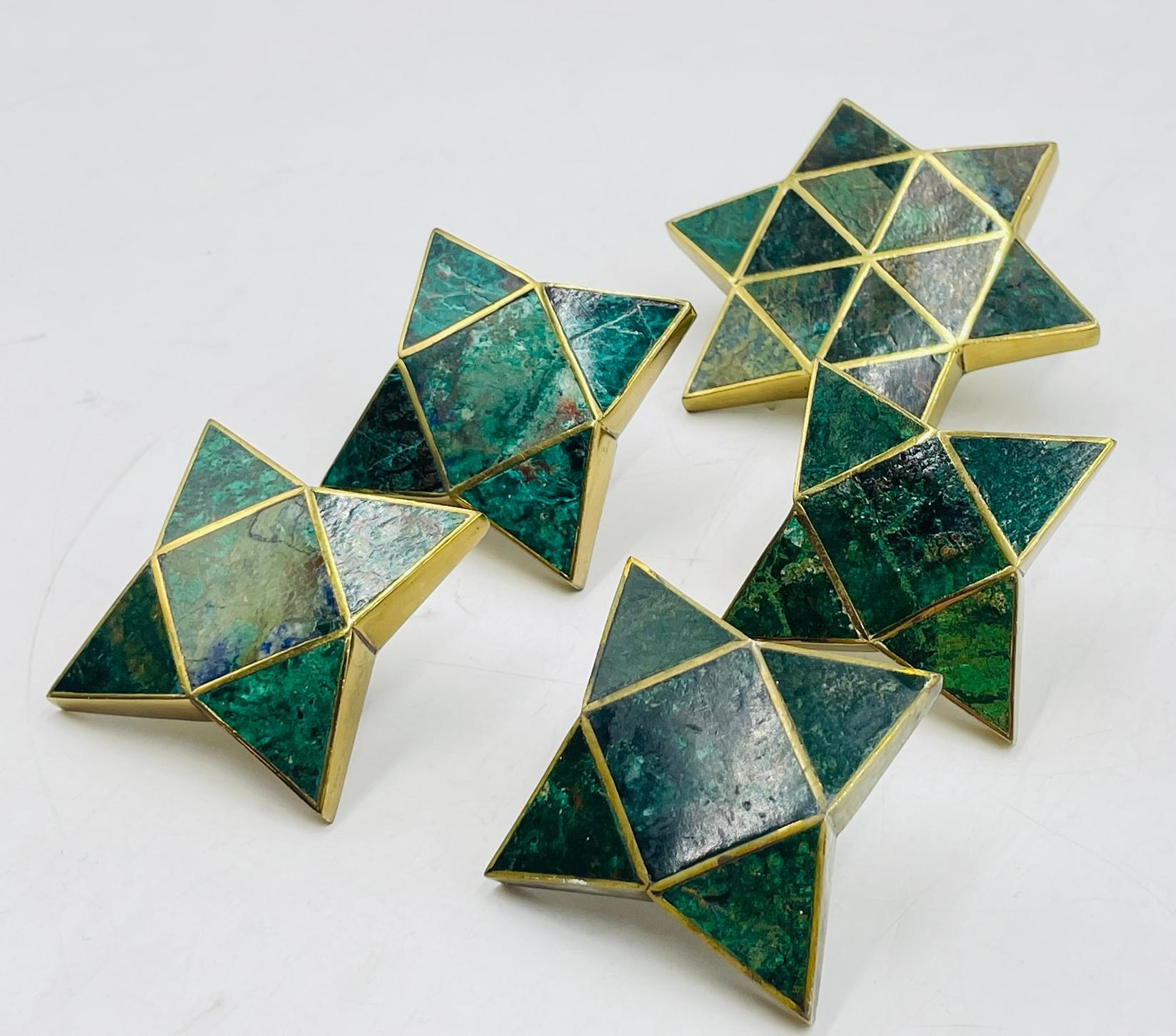 Five Star Shaped Door Pulls in Brass & Stone by Los Castillo, Mexico 1950's For Sale 3