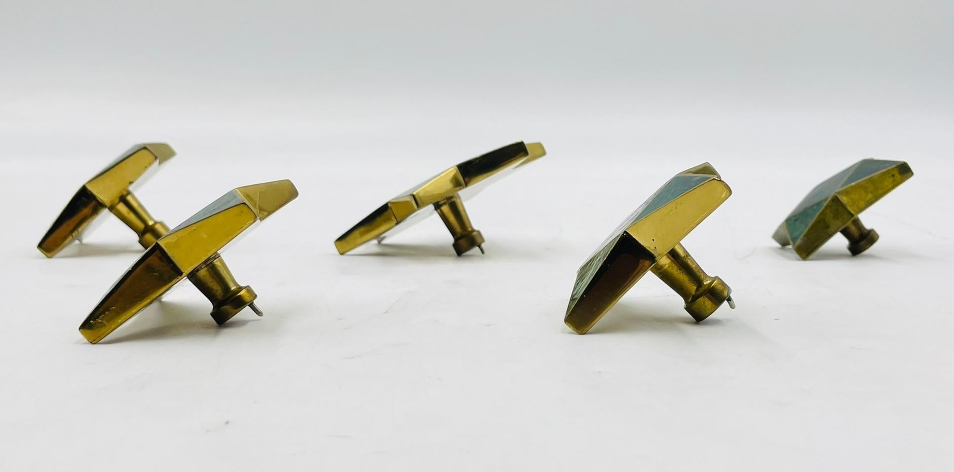 Five Star Shaped Door Pulls in Brass & Stone by Los Castillo, Mexico 1950's For Sale 4