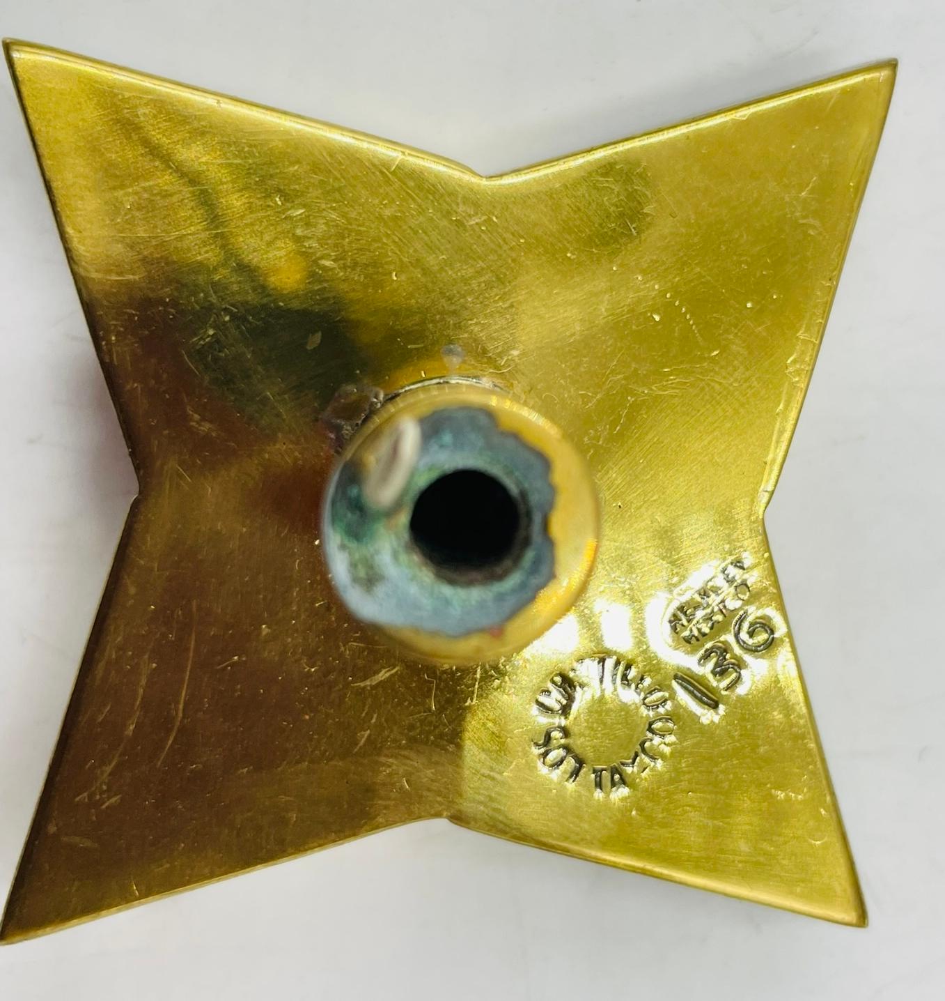 Five Star Shaped Door Pulls in Brass & Stone by Los Castillo, Mexico 1950's For Sale 8