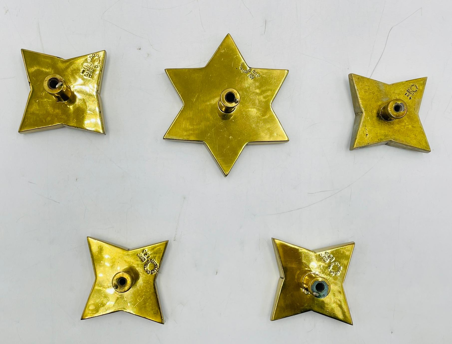 Five Star Shaped Door Pulls in Brass & Stone by Los Castillo, Mexico 1950's For Sale 10