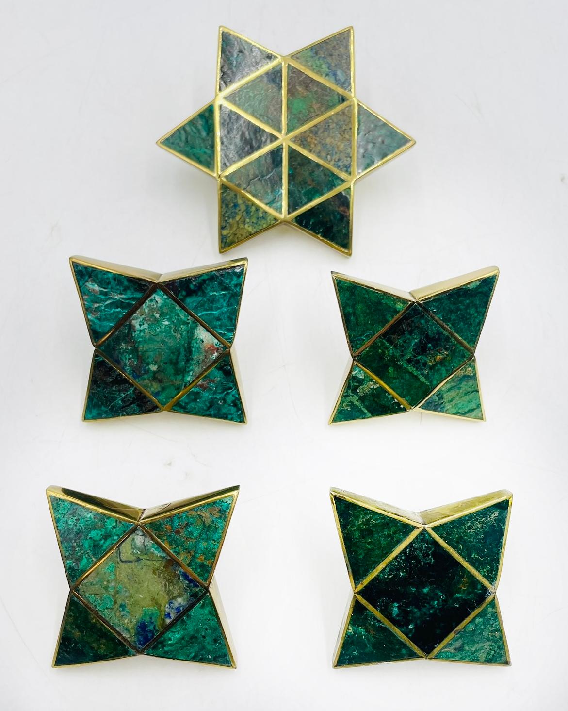 Mid-Century Modern Five Star Shaped Door Pulls in Brass & Stone by Los Castillo, Mexico 1950's For Sale