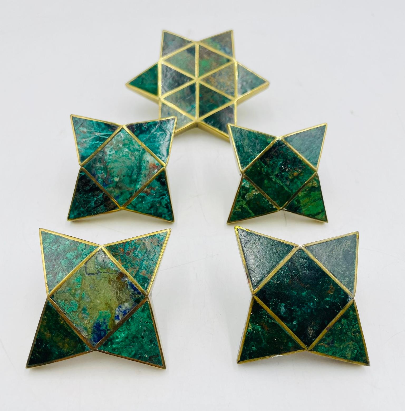 Mexican Five Star Shaped Door Pulls in Brass & Stone by Los Castillo, Mexico 1950's For Sale
