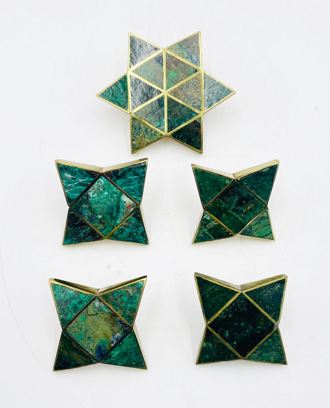 Hand-Crafted Five Star Shaped Door Pulls in Brass & Stone by Los Castillo, Mexico 1950's For Sale