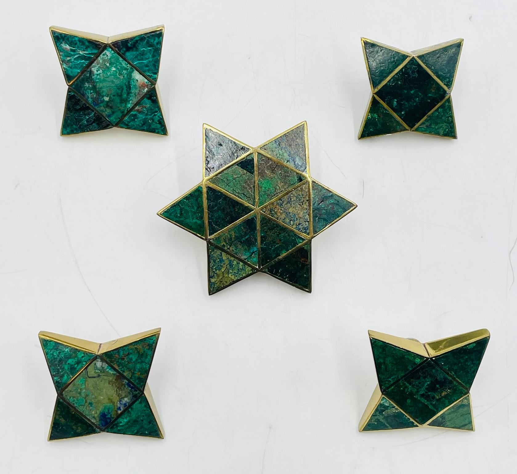 Mid-20th Century Five Star Shaped Door Pulls in Brass & Stone by Los Castillo, Mexico 1950's For Sale