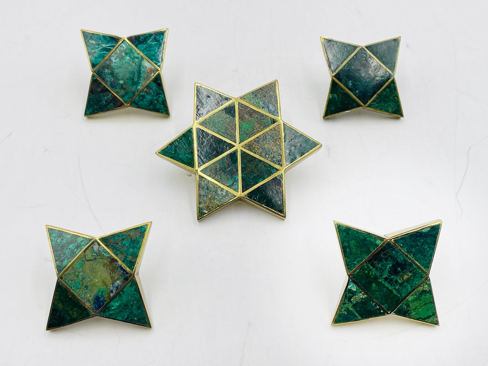 Five Star Shaped Door Pulls in Brass & Stone by Los Castillo, Mexico 1950's For Sale 1