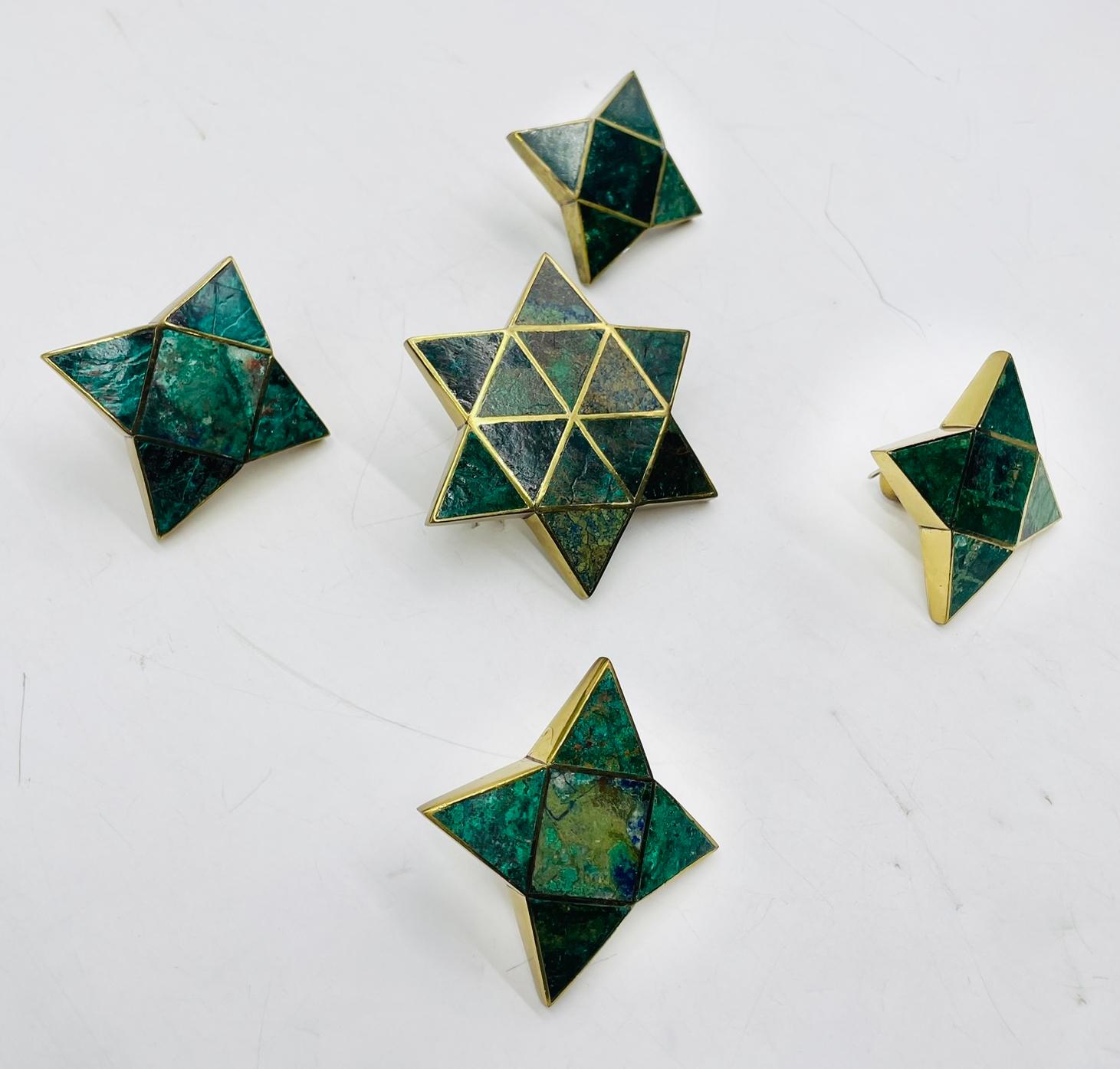 Five Star Shaped Door Pulls in Brass & Stone by Los Castillo, Mexico 1950's For Sale 2