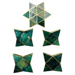 Five Star Shaped Door Pulls in Brass & Stone by Los Castillo, Mexico 1950's