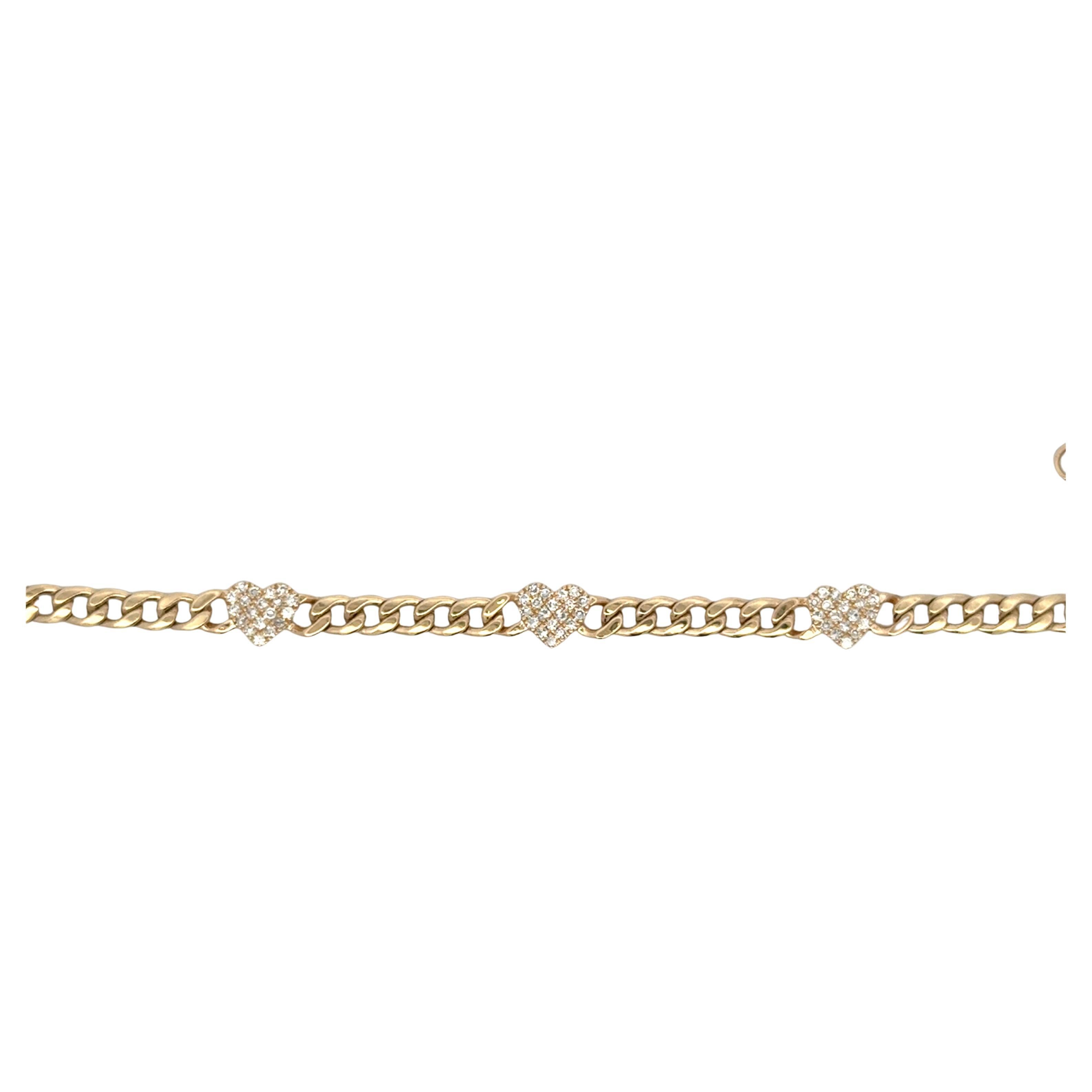 Contemporain Bracelet à maillons cubains à cinq chaînes ajustable en or 14 carats avec cœurs de diamants 0,39 carat en vente