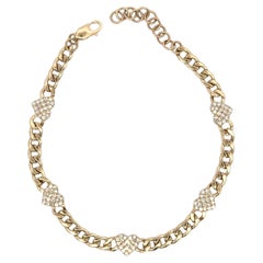 Pulsera de eslabones cubanos con cinco estaciones de diamantes y corazón 0,39 quilates Oro de 14 KT Ajustable