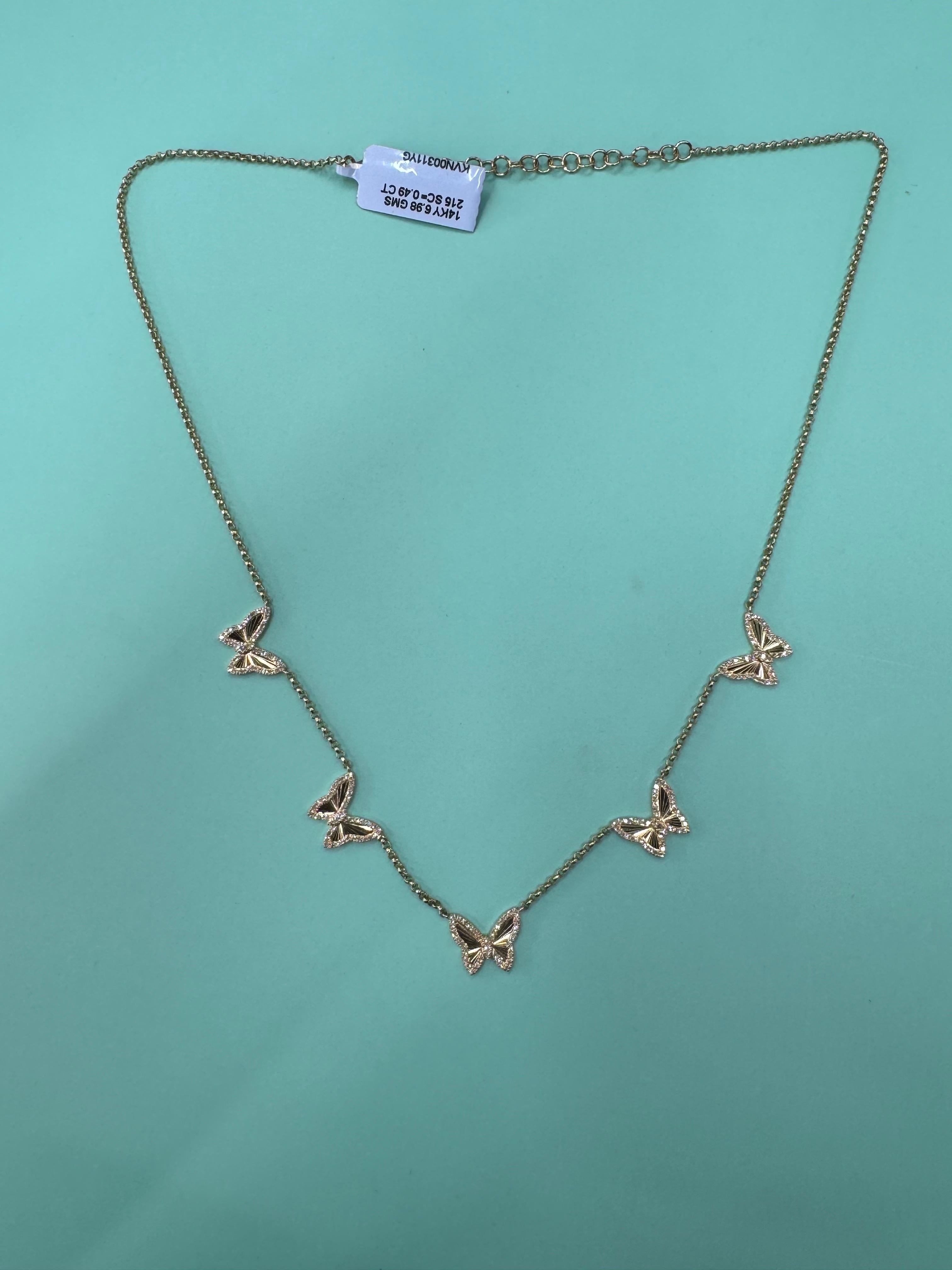 Collana regolabile con cinque stazioni di diamanti scanalati a farfalla 0,49 carati in oro 14KT in vendita 4