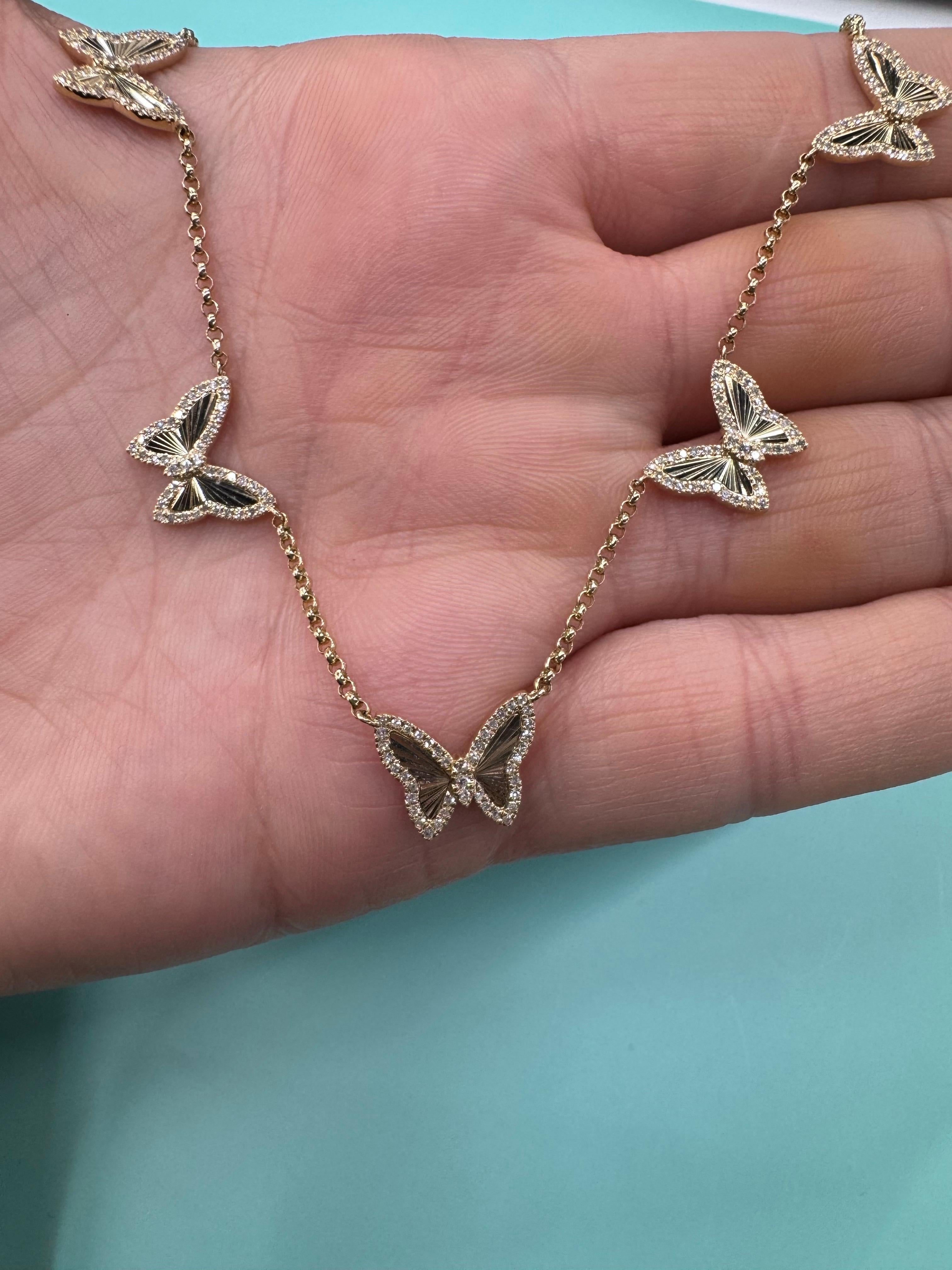Collana regolabile con cinque stazioni di diamanti scanalati a farfalla 0,49 carati in oro 14KT in vendita 1