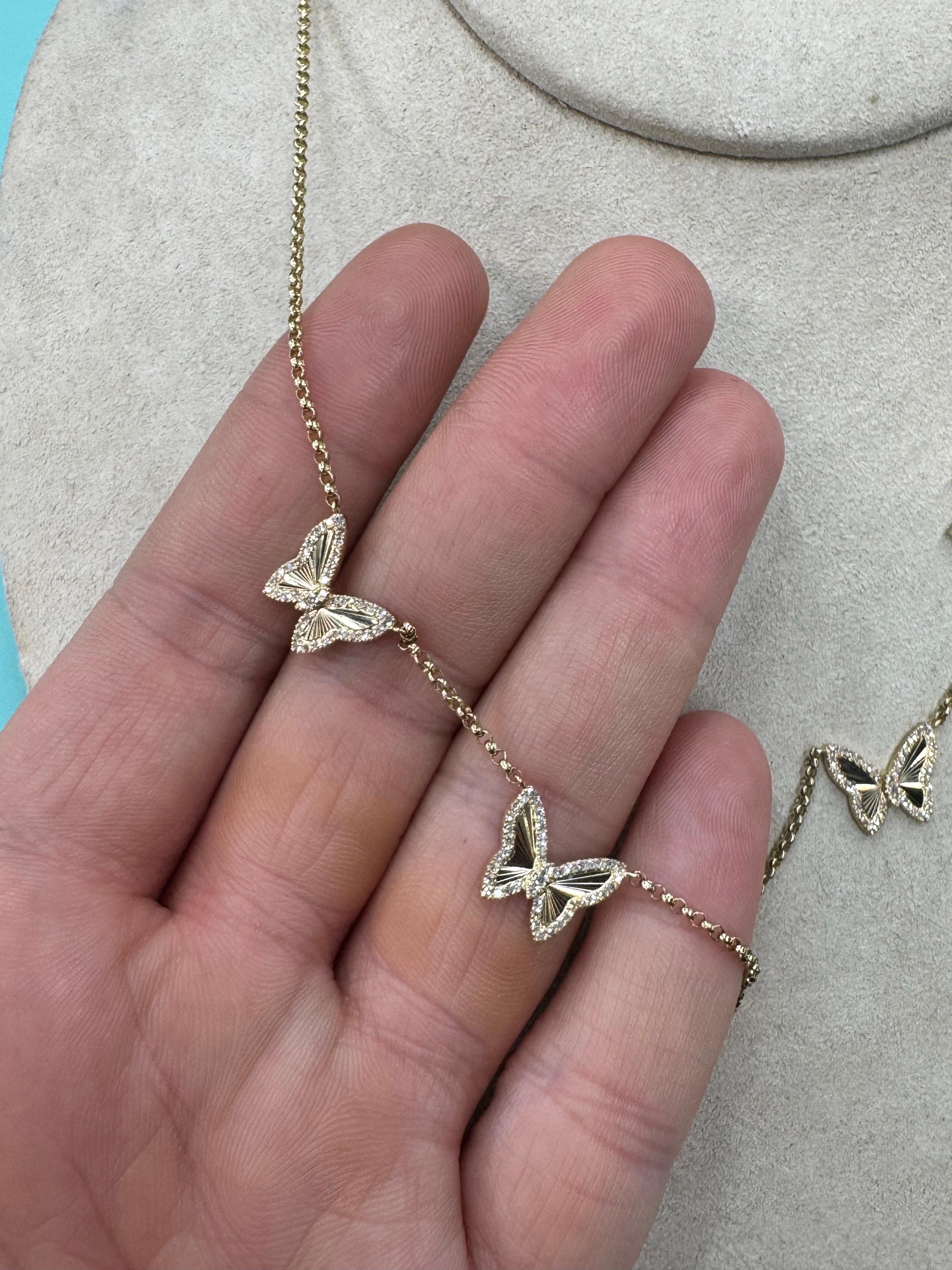 Collana regolabile con cinque stazioni di diamanti scanalati a farfalla 0,49 carati in oro 14KT in vendita 2