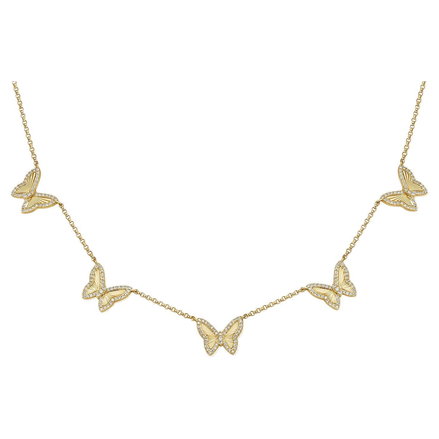 Collier papillon réglable à cinq chaînes en or 14 carats et diamants 0,49 carat
