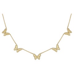 Five Station Fluted Diamond Butterfly Adjustable Necklace 0.49 Carats 14KT Gold