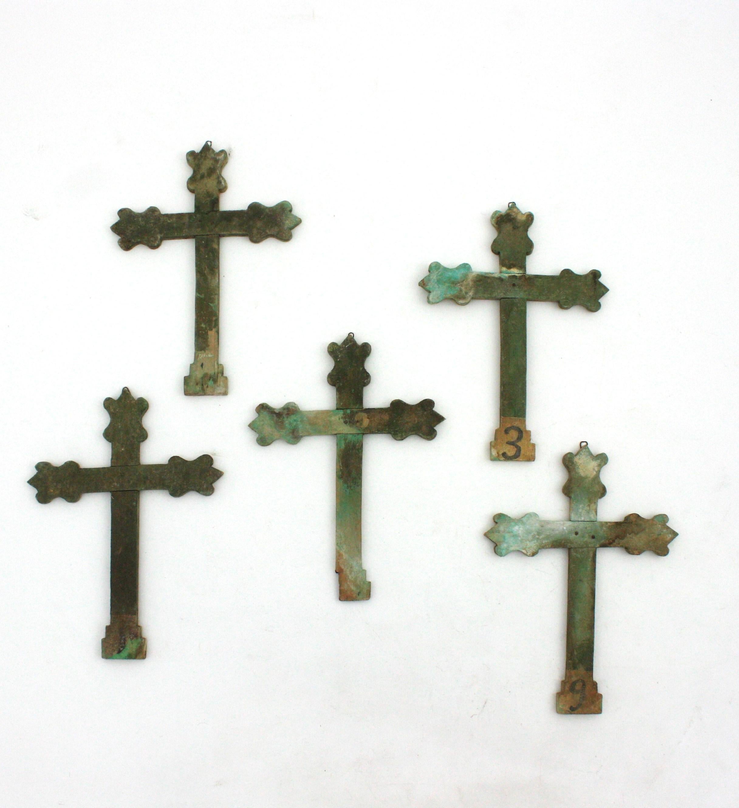 Five Stations of The Cross Via Crucis Wall Decoration, Spain, 1940s For Sale 1