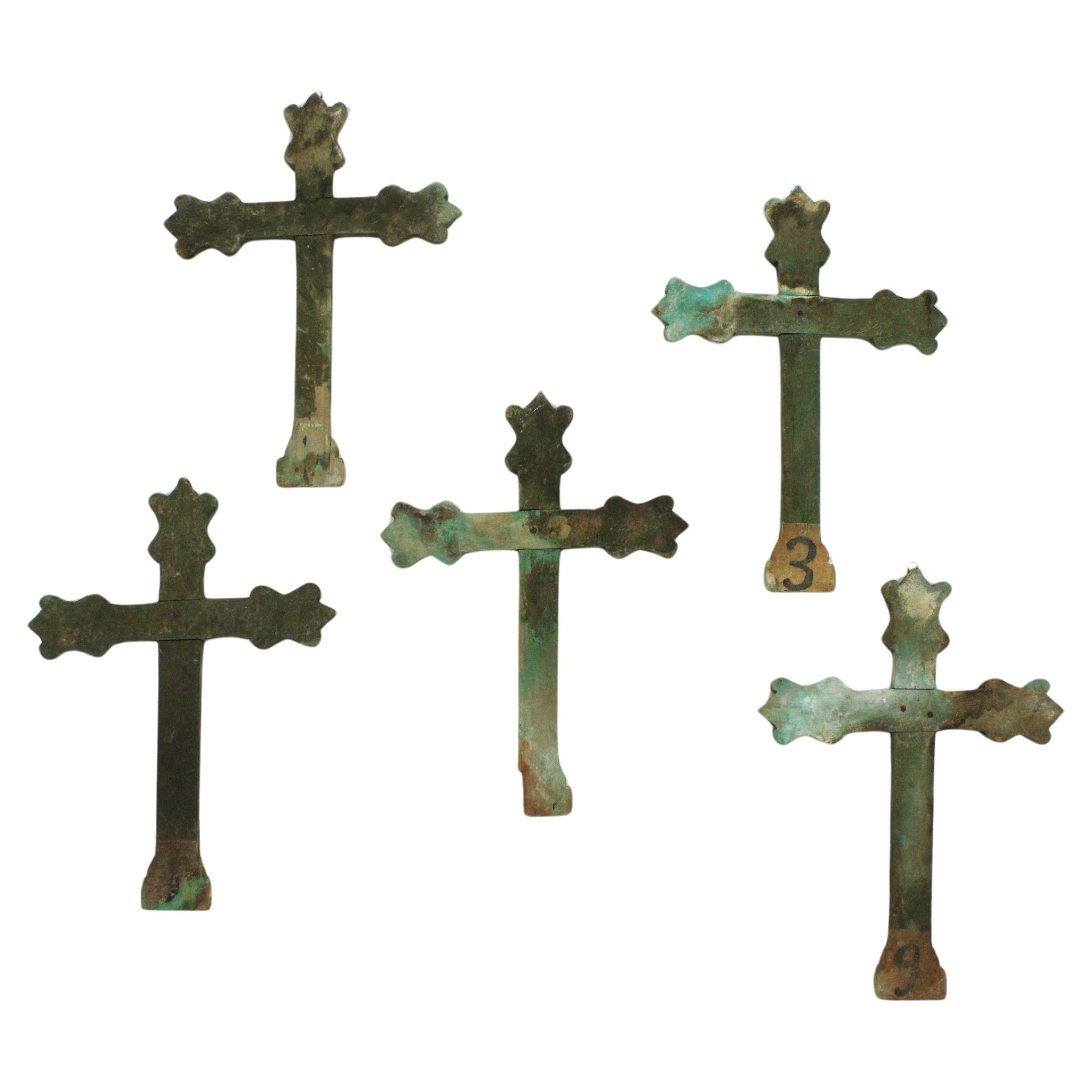 Five Stations of The Cross Via Crucis Wall Decoration, Spain, 1940s For Sale