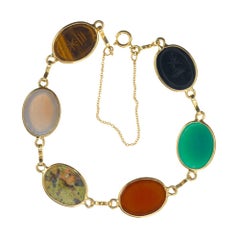 Five Stone Carved Scarab Yellow Gold Bracelet