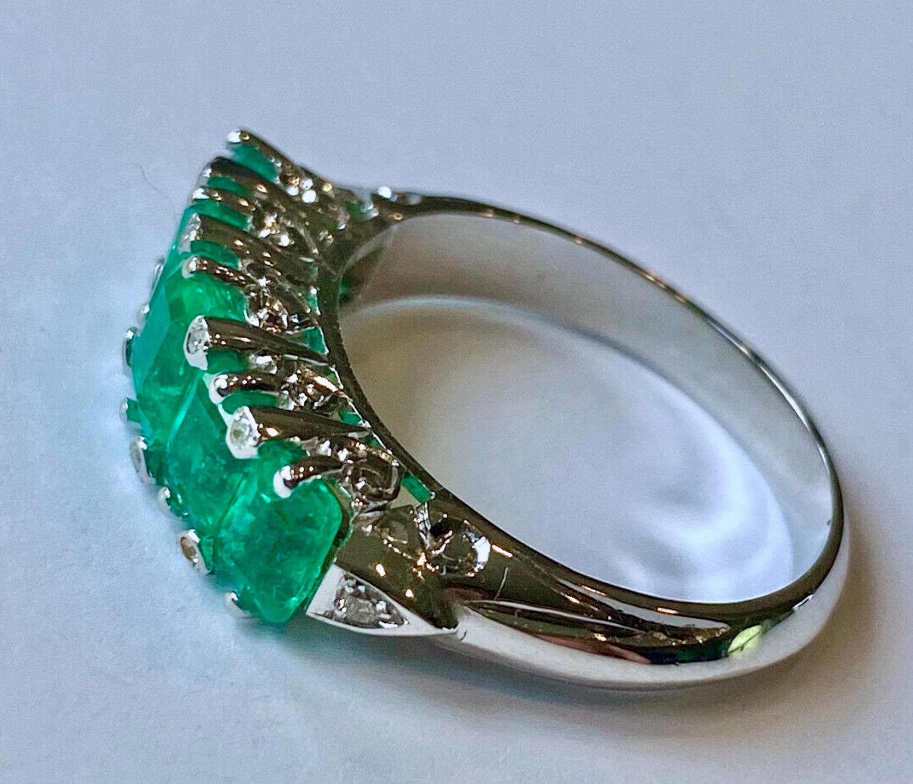 Emerald Cut Emeralds Maravellous Five Stone Colombian Emerald Victorian Style Ring 18K For Sale