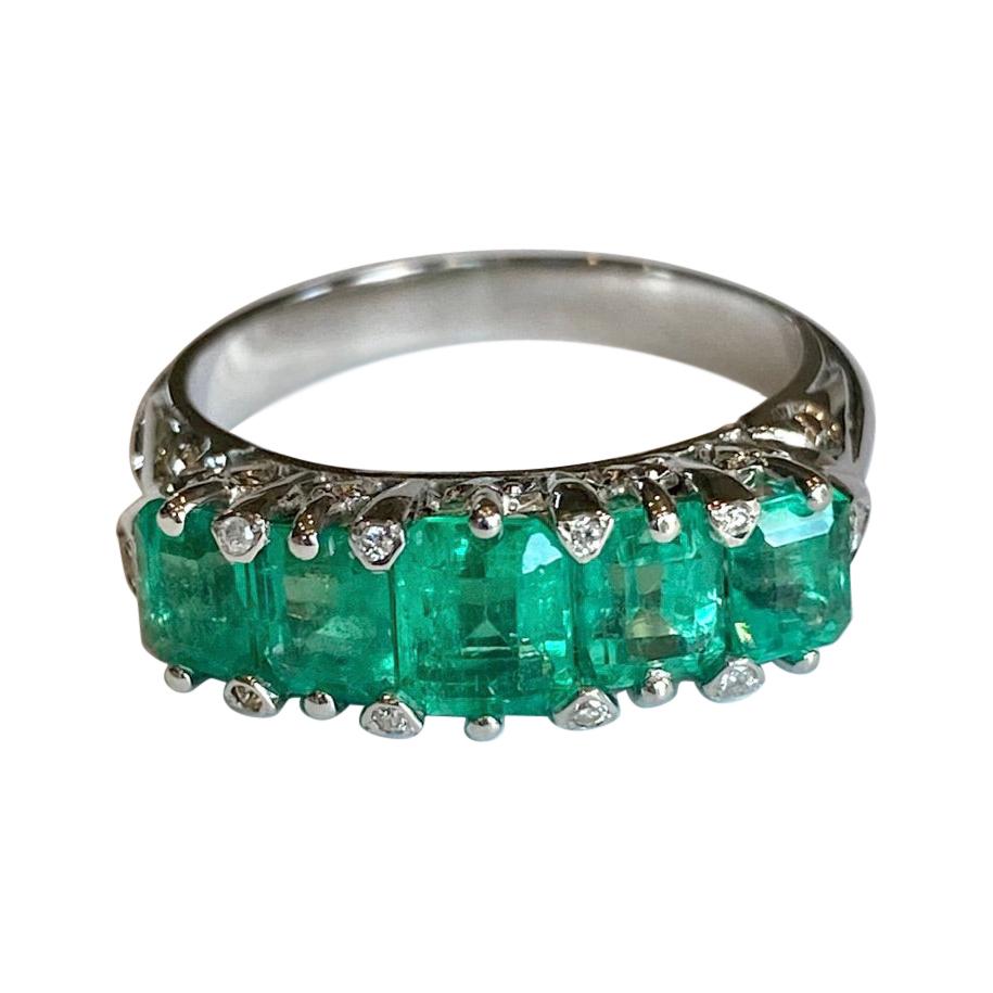 Emeralds Maravellous Five Stone Colombian Emerald Victorian Style Ring 18K