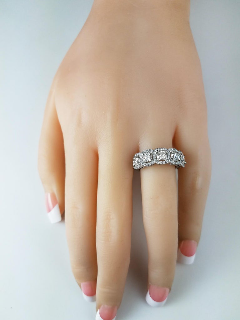 FiveStone Cushion Cut Diamond Halo Wedding Band For Sale at 1stdibs