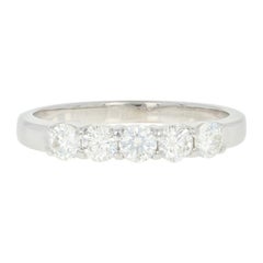 Five-Stone Diamond Anniversary Ring, 14 Karat White Gold Round Cut .80 Carat