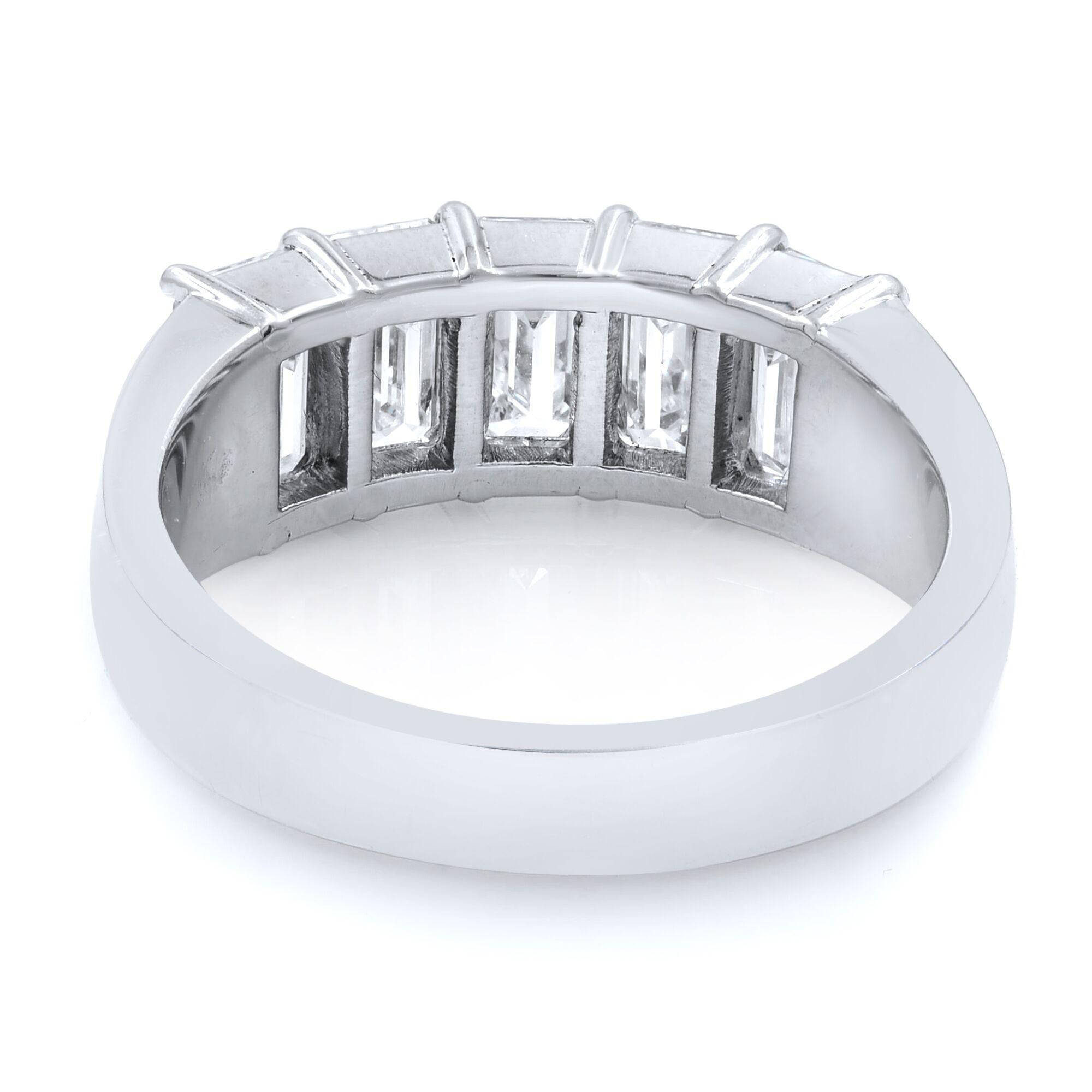 Emerald Cut Five-Stone Diamond Anniversary Ring 2.57 Carat Platinum For Sale