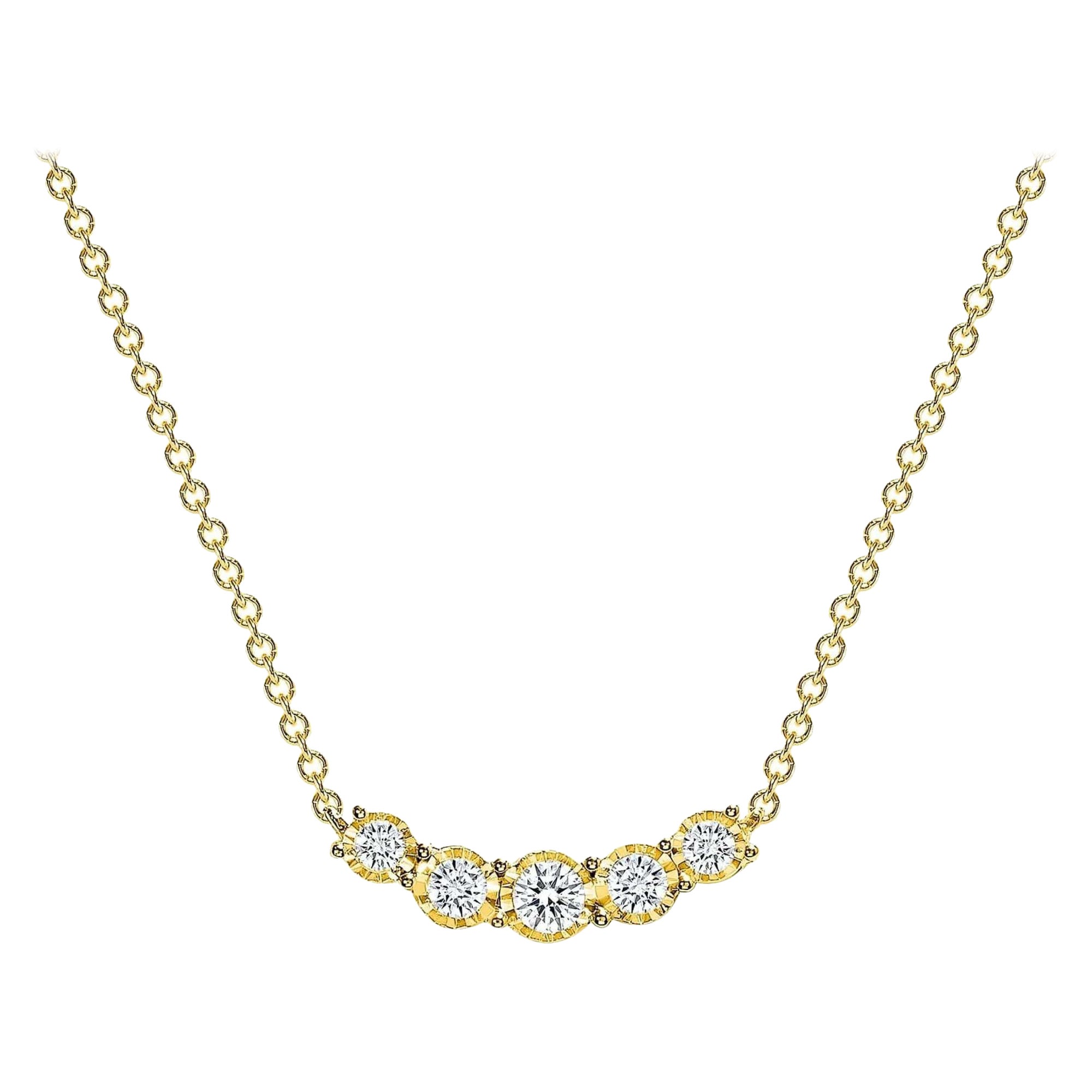 Collana con ciondolo a cinque pietre e diamanti in oro 14K in vendita