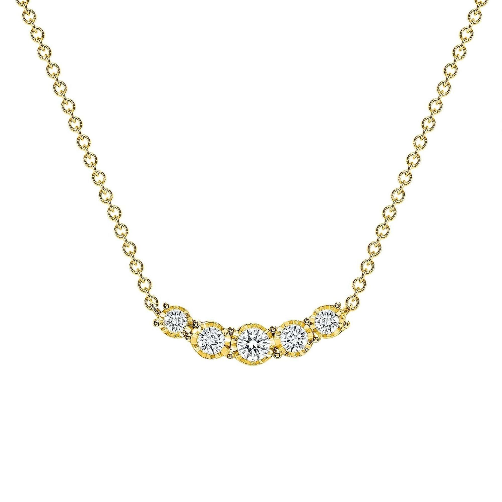Collier pendentif courbe en or 14 carats avec cinq pierres et diamants