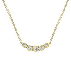 Collier pendentif courbe en or 14 carats avec cinq pierres et diamants