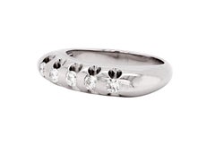 Five Stone Diamond Ring in 18K White Gold, Modern Designer Style, Half Eternity