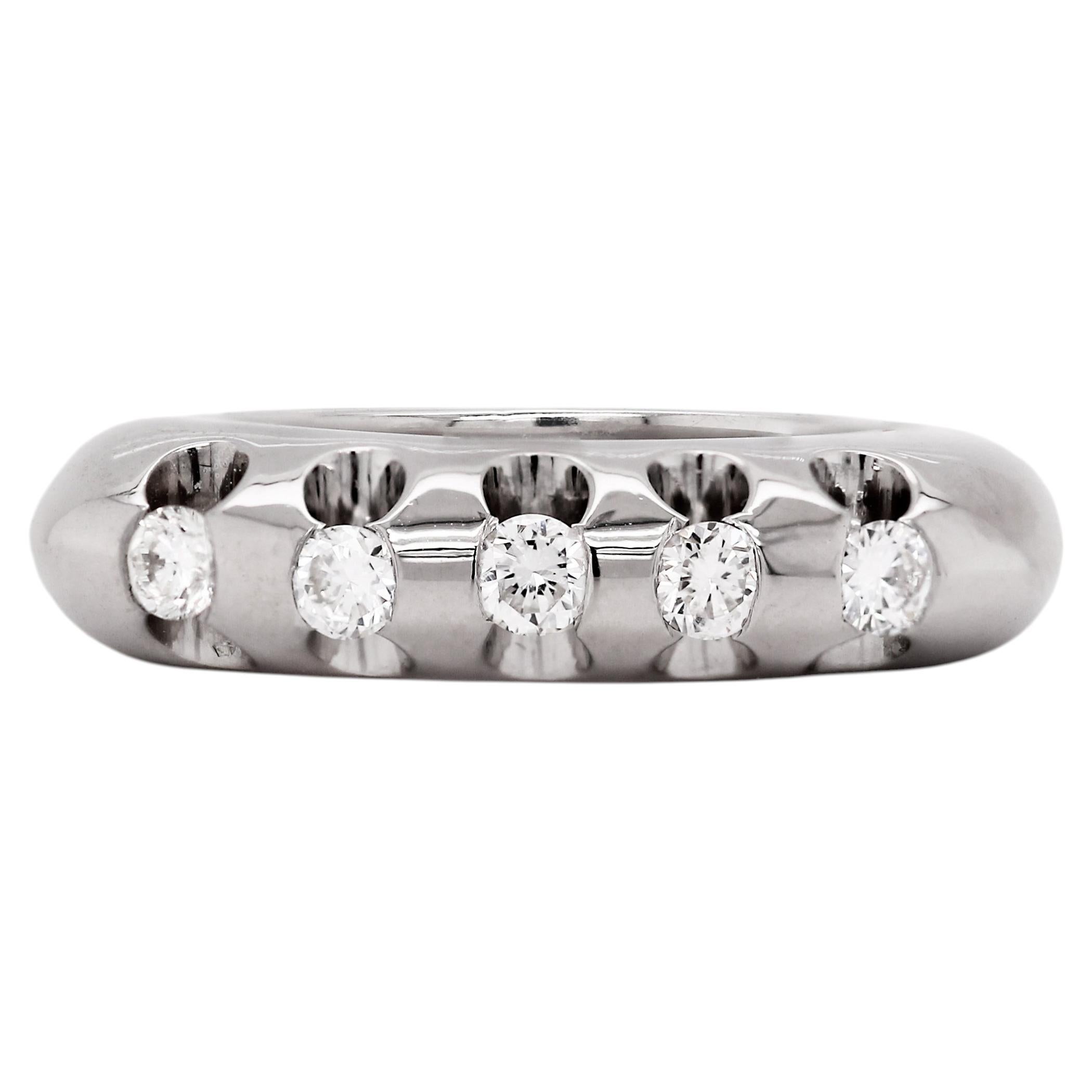 Five Stone Diamond Ring in 18K White Gold, Modern Designer Style, Half Eternity For Sale