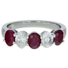 Five-Stone Diamond Ruby Anniversary Eternity Ring 2.20 Carat 18 Karat White