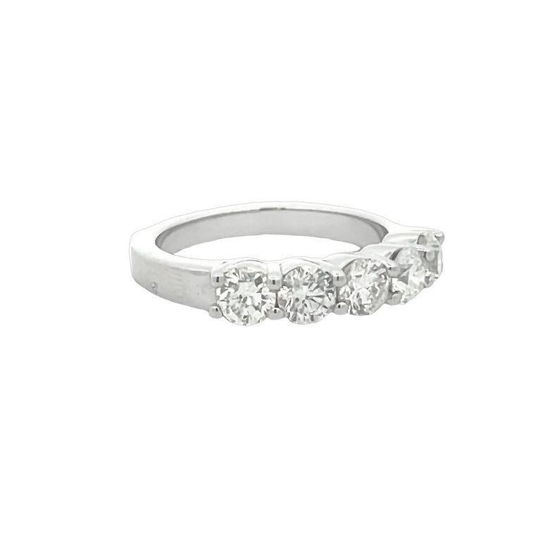 Modern Five Stone Diamond Wedding Band 1.44ct 14K White Gold For Sale
