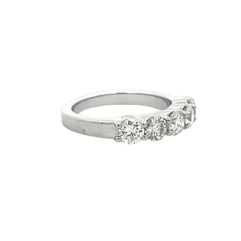 Round Cut Five Stone Diamond Wedding Band 1.44ct 14K White Gold For Sale